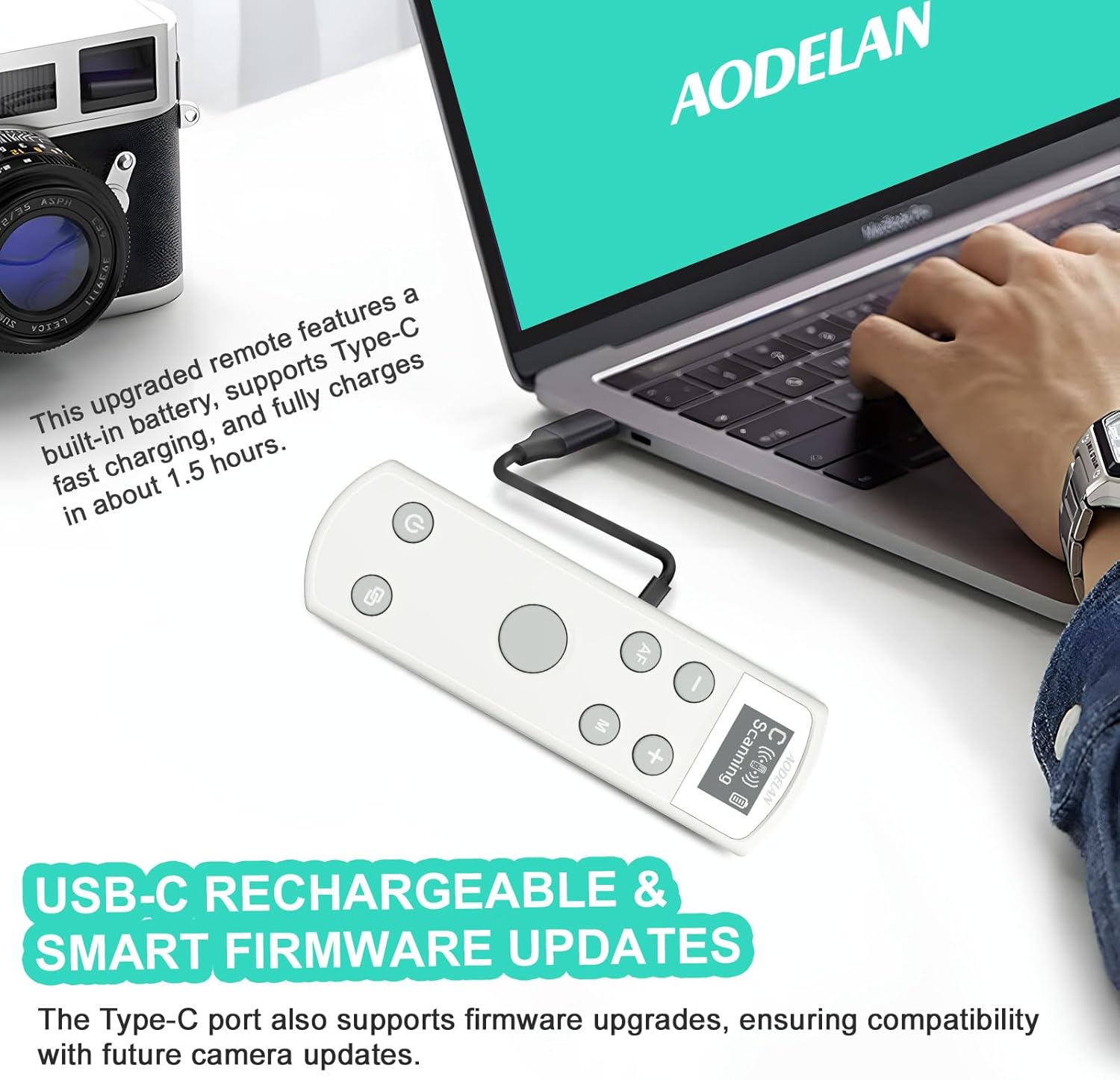 Remote Control for Canon Camera,Rechargeable Wireless Shutter Release with OLED Screen for Canon EOS RP, EOS R, R5, R6, M50, M50 II, 6D Mark II, 77D, 850D, 800D, Rebel T7i, T8i; Replaces BR-E1 (white)