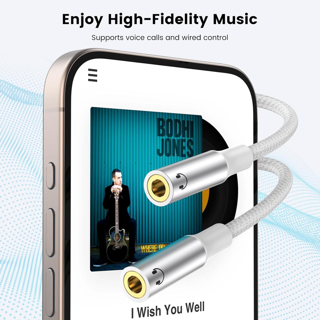 MOSWAG Type C to Dual 3.5mm Aux Headphone Jack Adapter, Type C to Dual 3.5mm Aux Headphone Jack Adapter Compatible with Pixel 7 6 Pro 5, for Galaxy S23 S22 S21 Ultra Note 20 Ultra iPad Air MacBook