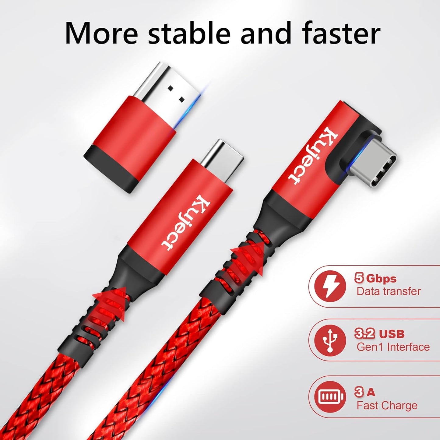 Kuject Link Cable 20FT Compatible for Quest 3S/3, Quest 2/Pro, Pico 4, Nylon Braided Accessories for Rift S/Steam VR Games, USB 3.0 Type C to C High Speed Data Transfer Cord for Gaming PC, Red