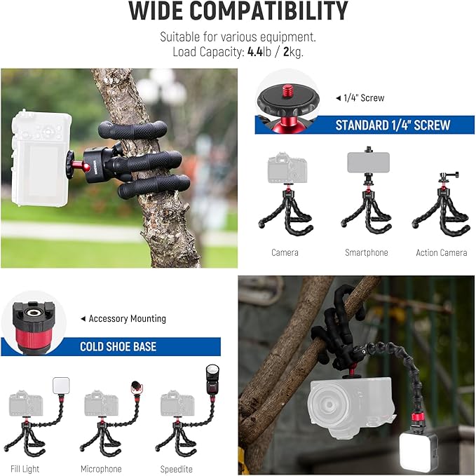NEEWER T91 Flexible Tripod for iPhone Mini Cellphone Tripod Stand for Vlog, Magic Arms/Shutter/Phone Clamp/Action Camera Mount Compatible with GoPro
