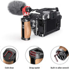 SMALLRIG Wooden Mini Handle Side Handgrip with 1/4"-20 Screws for Mirrorless Digital Camera DSLR Camera Small Camera Cage with Cold Shoe Mount Built-in Wrench, Up and Down Adjustable - 2913