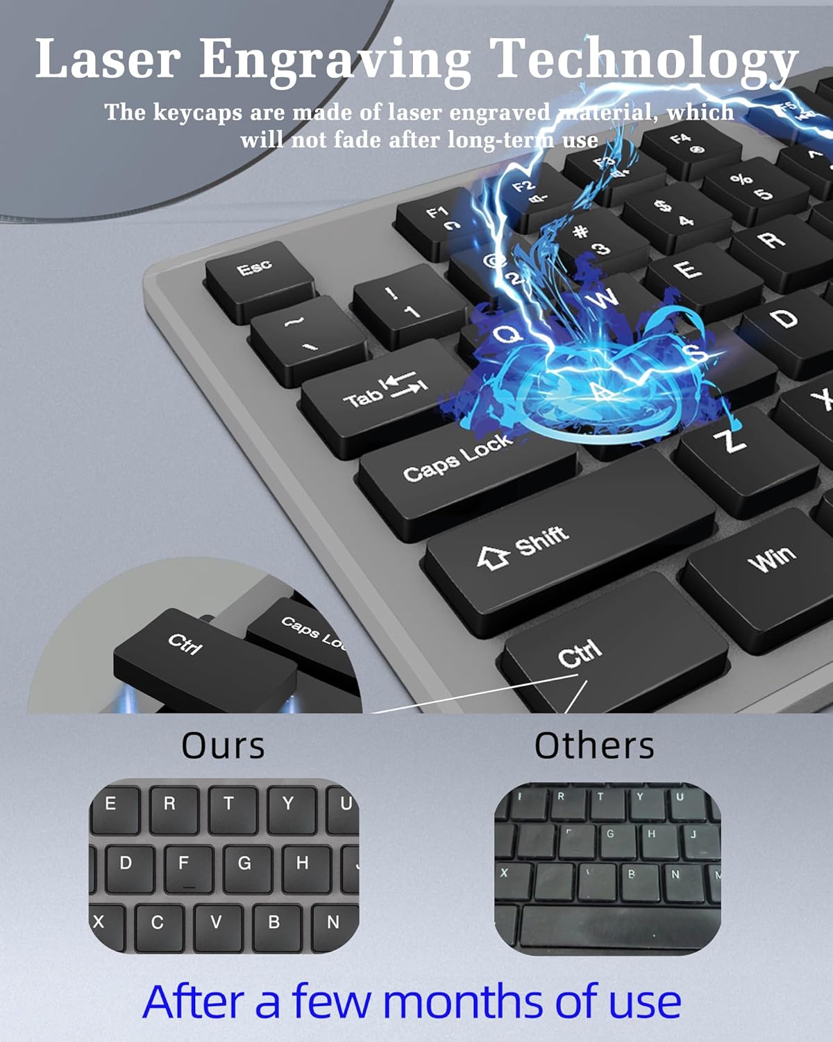 Wired Computers Keyboard with Cover Comfortable Hand Feel,Laser Engraved Characters,12 Multimedia Keys USB Interface Suitable for Laptop PC,Full Size 104 Keyboards, Plug and Play, Office
