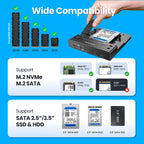 GRAUGEAR SATA SSD/HDD to M.2 NVMe Docking Station, USB-C 10Gbps Clone Station for M.2 NVMe SSD to SATA 2.5”/3.5” SSD & HDD Converter, Offline Cloning, Tool-Free, Built-in Cooling Fan