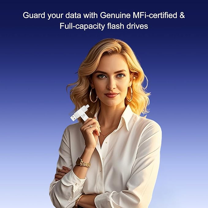 Genuine Apple MFi Certified 128GB iPhone-Photo-Stick Real Capacity iPhone-Memory-Storage-Stick for Photos Videos Contacts USB-Flash-Drive-Thumb-Drive-for-iPhone iPad Android External-Storage