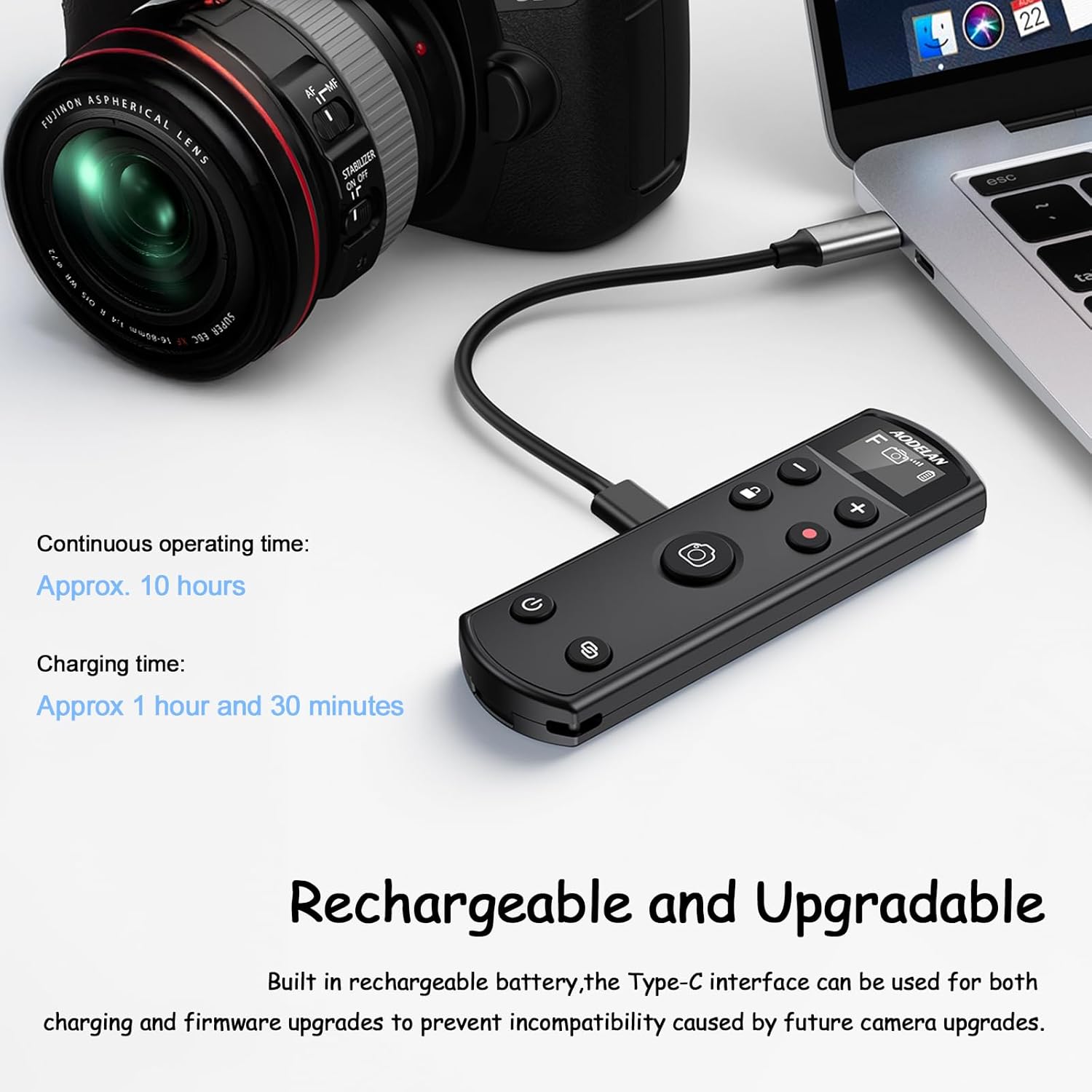 for Fuji Camera Rechargeable Shutter Release, AODELAN Wireless Remote Control Compatible with Fujifilm X-T30 II,X-S10,X-H2,X-H2S,X-T3,X-T4,X-T5,X-S20,X-T30,X-T50,X-M5,X100VI,X-E5,X Half