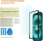 4 Pack Anti Blue Light Screen Protector for iPhone 16,iPhone15 [6.1inch] with Installation Frame,9H+ Anti Blue Light Tempered Glass, Anti-Scratch, Case Friendly