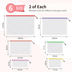 Umriox Zipper Bags, 6 Assorted Size (6 Colors, 12 Packs), Project Bags for Cross Stitch, Mesh Zipper Pouch for Office Supplies Travel Accessories and Board Games Storage