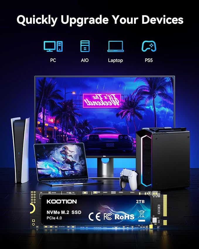 KOOTION 2TB NVMe Internal SSD PCIe 4.0, M.2 2280 NVMe Gen 4 Internal Solid State Drive Up to 5000MB/s, Storage Memory for PC