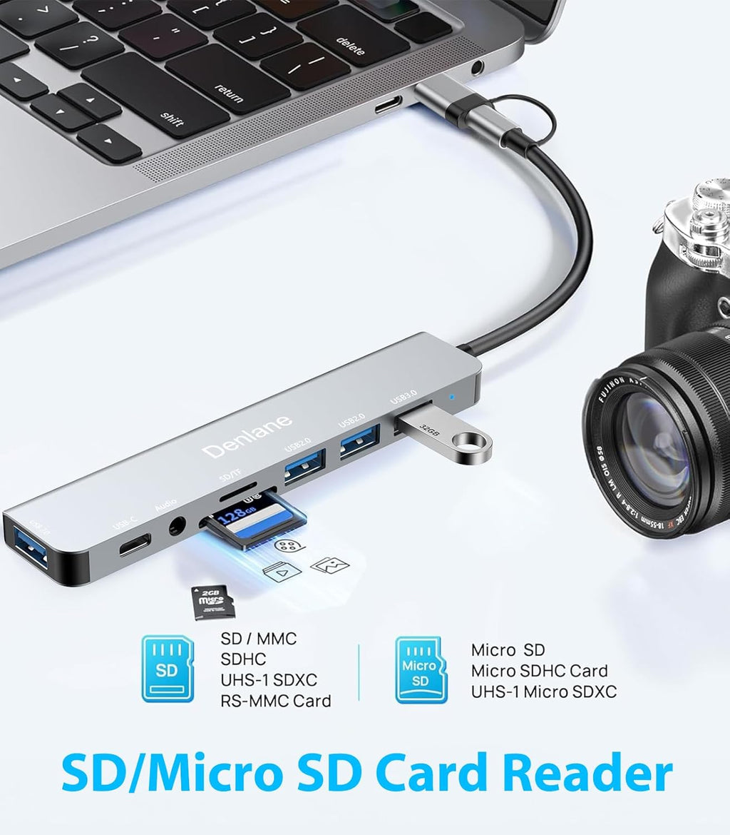 USB C Hub USB Hub 3.0 for Laptop, Upgrade 8 in 2 USB Splitter with USB-C/4 USB A Port Extender, TF/SD Card Slot, 3.5mm Audio Adapter, USBC USB Dongle for PC/Mac/MacBook/Laptop/iPad/Tablet