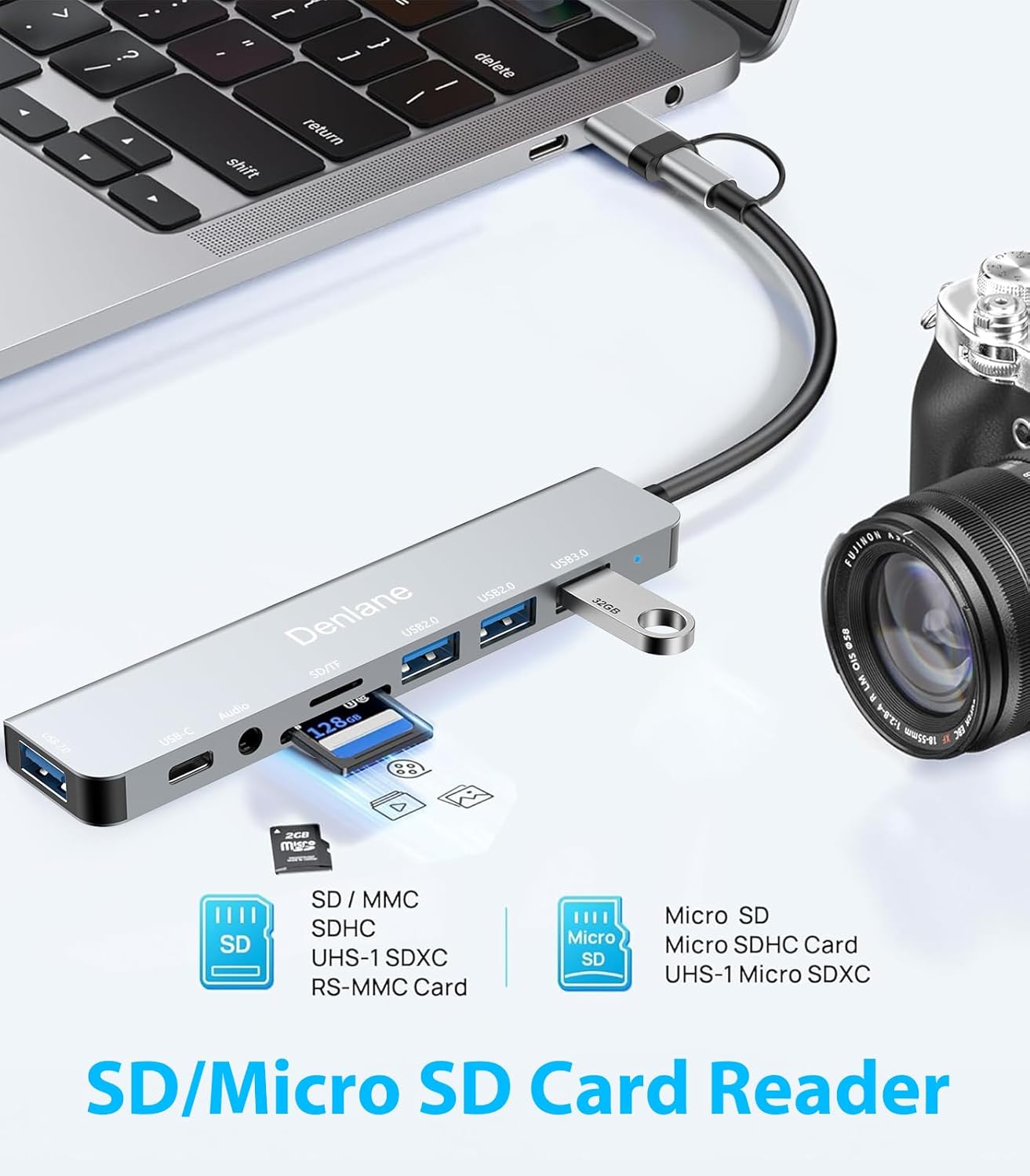 USB C Hub USB Hub 3.0 for Laptop, Upgrade 8 in 2 USB Splitter with USB-C/4 USB A Port Extender, TF/SD Card Slot, 3.5mm Audio Adapter, USBC USB Dongle for PC/Mac/MacBook/Laptop/iPad/Tablet