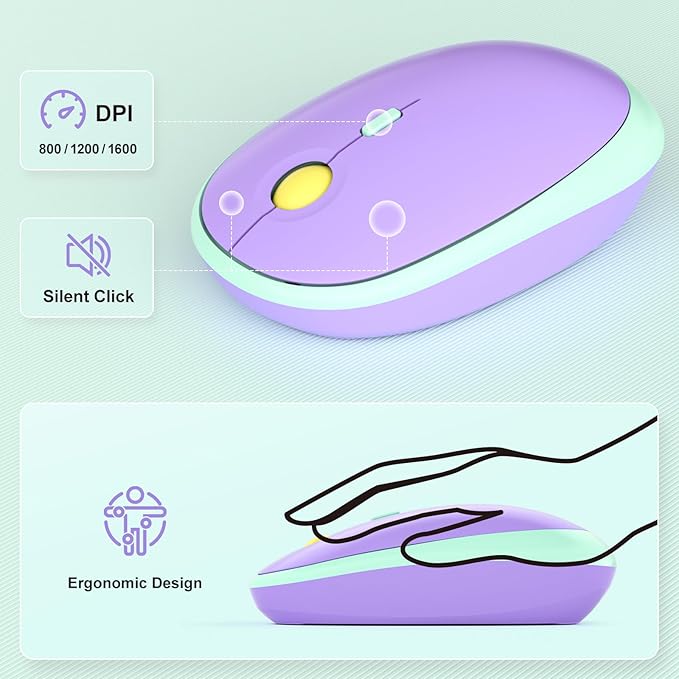 KNOWSQT Wireless Keyboard and Mouse Combo - Lovely Tiffany Blue Rainbow Full-Sized Typewriter Colorful Keyboards, Round Keycap Plug Play Retro Cute Keyboards for Windows, Laptop, PC, Desktop, Computer