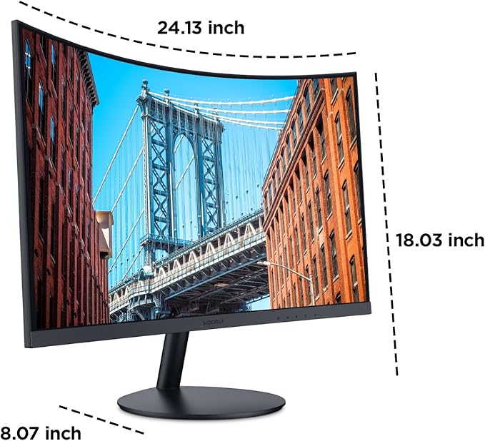 KOORUI 27 Inch Curved Monitor FHD 1080P Display, 75Hz PC Screen, Computer Monitor with HDMI VGA,Tilt Adjustable,1500R, Flick-Free Eye Care