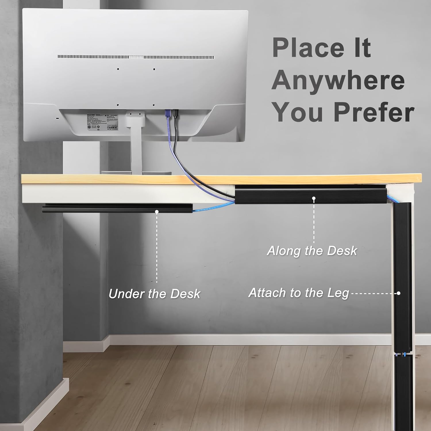 Cable Management Under Desk 94.5in (6X L15.8in) J Channel, ZhiYo Cord Organizer for Desk, Self-Adhesive Cable Organizer, Cord Management Wire Organizers for Cords, Wire Management Cable Raceway Black