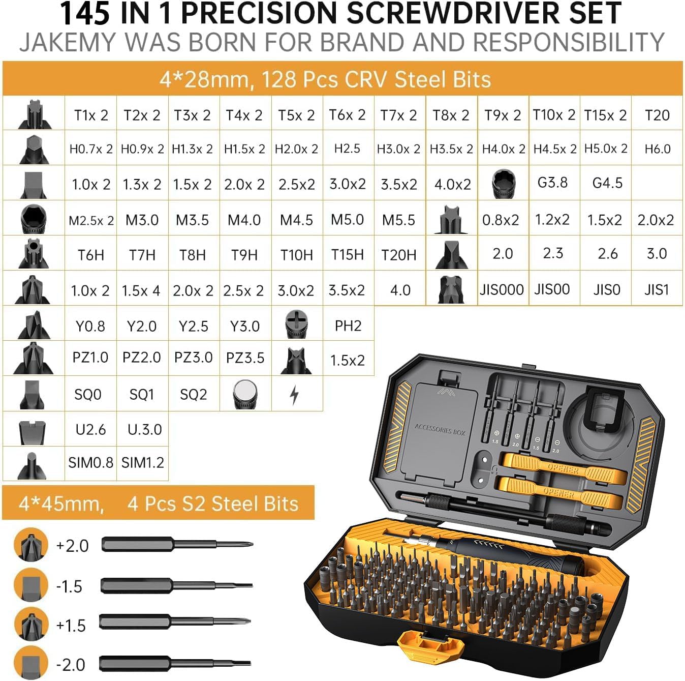 145-in-1 Precision Screwdriver Set Professional Mobile Phone and Computer Repair Kit with Torx, Star, Pentalobe, Hex Small Magnetic Screwdriver Bits, Suitable for MacBook, iPhone, Watch, Camera