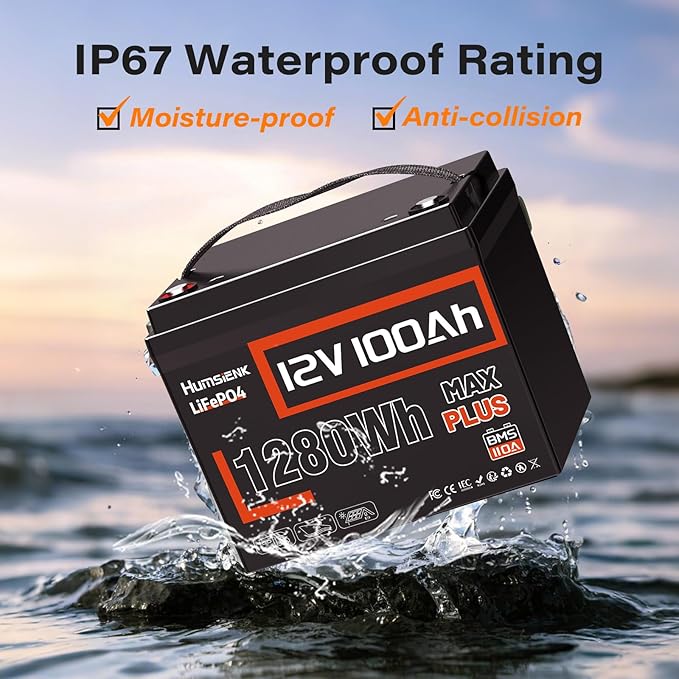 12V 100Ah LiFePO4 Battery MAX PLUS 4 Pack - 110A BMS with Low Temp Cutoff | 15000+ Deep Cycles for RV Solar Marine Trolling Motor | Off-Grid Backup Power Rechargeable Lithium Iron Phosphate Battery