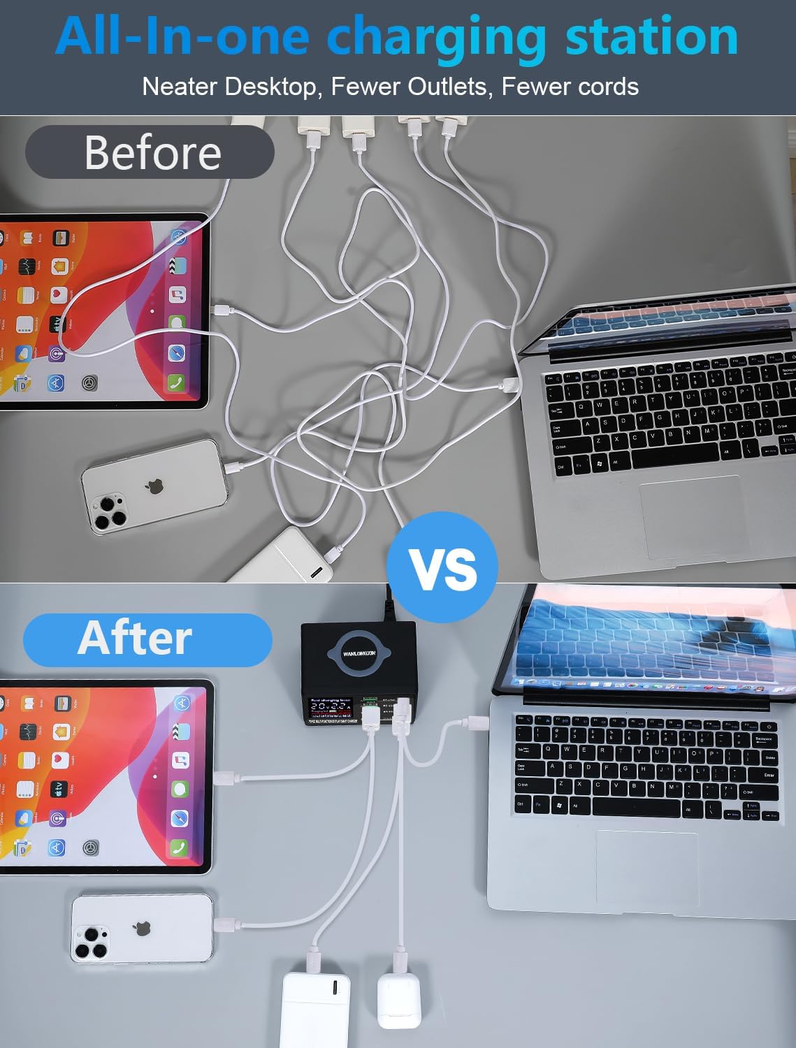 100W 8Port USB Charging Station for Multiple Devices - Multi USB Charger Station