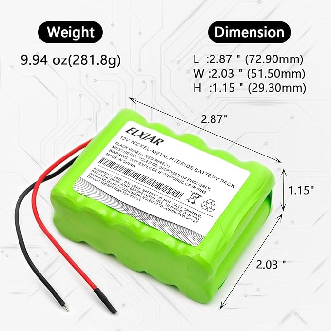 (2-Pack) 12V NiMH Battery Pack AA2000mAh, 10-Cell Rechargeable Replacement for RC Models, LED Kits, Medical Equipment, DIY Projects