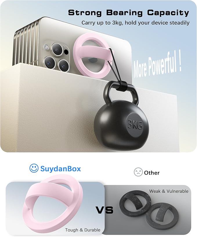 Magnetic Phone Grip, Removable Loop Grip with Soft Finger Strap, Silicone Phone Ring Holder for Back of Phone for iPhone 16/15/14/13/12 Pro Max/Plus, Chalk Pink