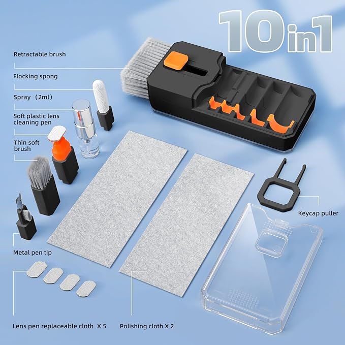 Ordilend Keyboard Cleaning Kit Laptop Cleaner, All-in-One Computer Camera Cleaning Kits Brush Tool, Multi-Function PC Electronic Cleaner for iPad iPhone Pro Earbuds Camera Monitor with Patent, Black