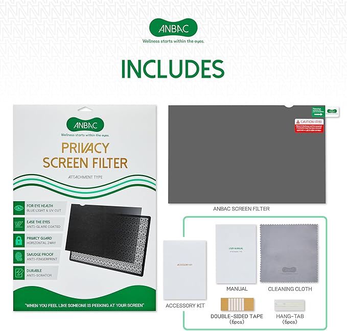 15.4 Inch Laptop Privacy Screen Shield for 16:10 Wide Display - Anti Glare Computer Privacy Screen Cover | Blue Light Blocking Screen Protector | Scratch Resistant UV Filter | Attachment Type