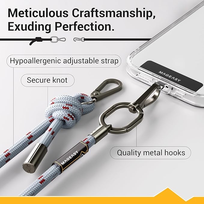 MAGEASY Universal Cell Phone Lanyard - Anti-Theft Thick Rope Crossbody Phone Strap for iPhone 16 Pro Max & Most Smartphones, for Men & Women | 8.3mm Misty Blue/Red