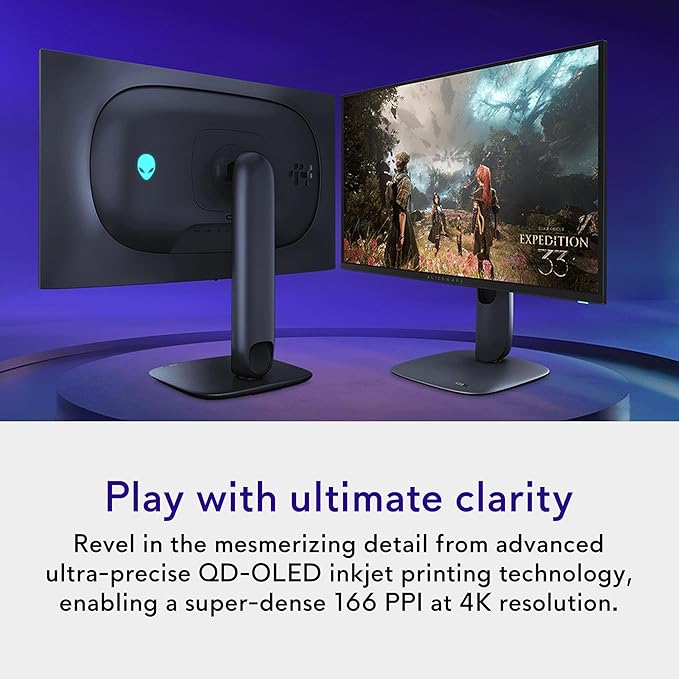 Alienware 27 4K QD-OLED Gaming Monitor AW2725Q - 26.7" 4K UHD QD-OLED 240Hz 0.03ms, NVIDIA G-SYNC Compatible, AMD FreeSync Premium Pro, VESA AdaptiveSync, Dolby Vision, VESA DisplayHDR True Black 400