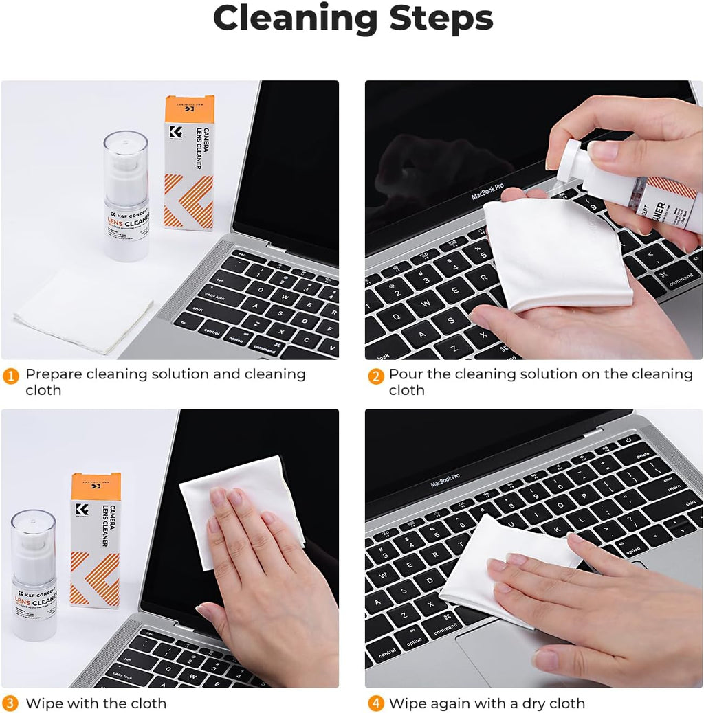 K&F CONCEPT Spray and Microfiber Lens Cleaner Care Kit, Non-Flammable Camera Lens Cleaner and Digital Sensor Cleaning Solution,for Coated Lenses, Binoculars, Scopes, Cameras, and Glasses