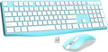 Wireless Keyboard and Mouse Combo, Lovaky 2.4G Full-Sized Ergonomic Keyboard Mouse, 3 DPI Adjustable Cordless USB Keyboard and Mouse, Quiet Click for Computer/Laptop/Windows/Mac (1 Pack, Blue)