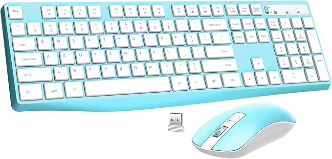 Wireless Keyboard and Mouse Combo, Lovaky 2.4G Full-Sized Ergonomic Keyboard Mouse, 3 DPI Adjustable Cordless USB Keyboard and Mouse, Quiet Click for Computer/Laptop/Windows/Mac (1 Pack, Blue)