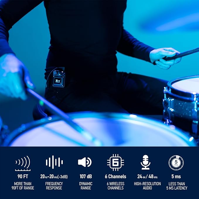 Xvive U4R2 Wireless in-Ear Monitor System Professional IEM System 1 Transmitter and 2 Beltpack Receiver for Studio, Band Rehearsal, Live Performance (U4R2)