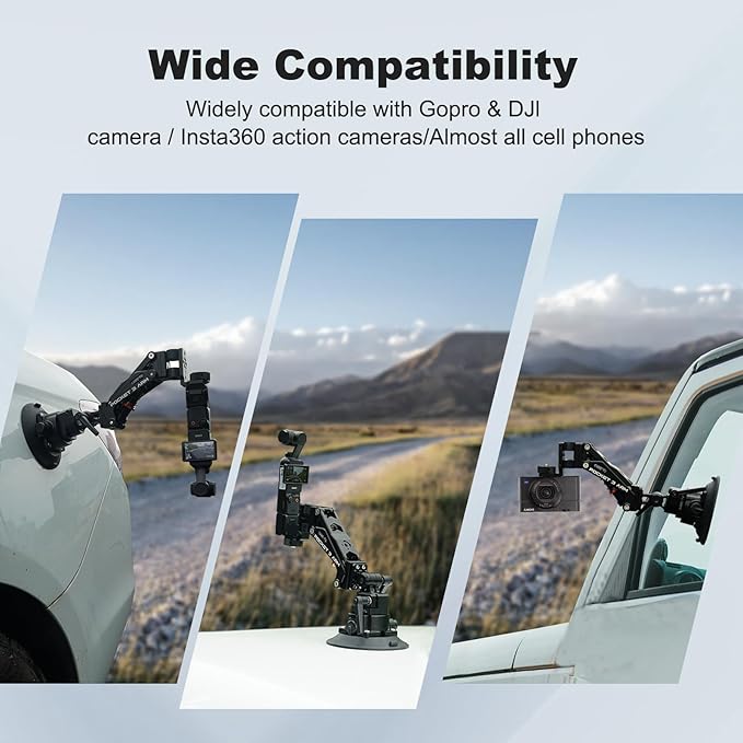 Came-TV Camera Suction Mount Suction, Multifunctional Shock Absorber Arm Video Stabilizer for Pocket 2, Pocket 3, OSMO, Cup Camera Mount, 1/4" Mounting Holes Car Mount & for 360 Action Camera