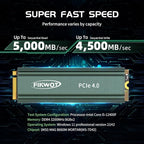 FN960 4TB M.2 2280 PCIe Gen4 x4 NVMe 1.4 Internal Solid State Drive with Heatsink - Speeds up to 5,000MB/s, Dynamic SLC Cache, Compatible PS5 Internal SSD