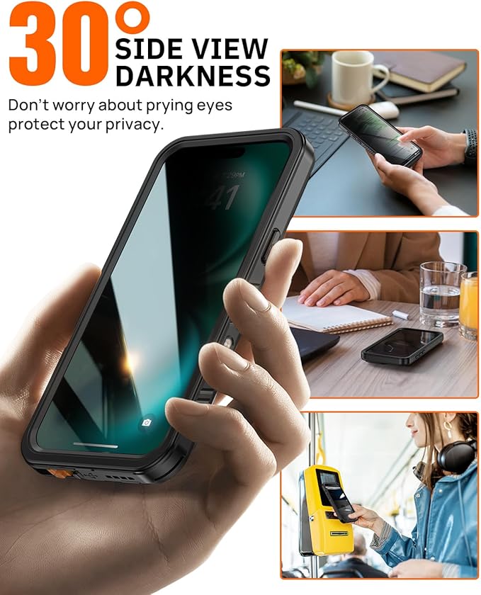 Lanhiem for iPhone 16 Pro Privacy Case, Waterproof Dustproof Shockproof Cover for 16 Pro with Privacy Screen Protector, Full Body Protective Phone Case for iPhone 16 Pro - 6.3 inch (Black)