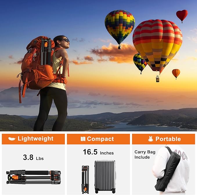 JOILCAN Tripod for Camera, 81" Aluminum Camera Tripod, 83" DSLR Tripods & Monopods, Heavy Duty Travel Tripod for Binoculars Spotting Scope Telescope, Professional Complete Tripod Units, Payload 35lb