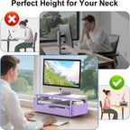Desk Organizer and Accessories, Computer Monitor Stand Riser with Drawer and 2 Pen Holders, Office Desk Accessories & Workspace Organizers for Office Supplies (Purple)