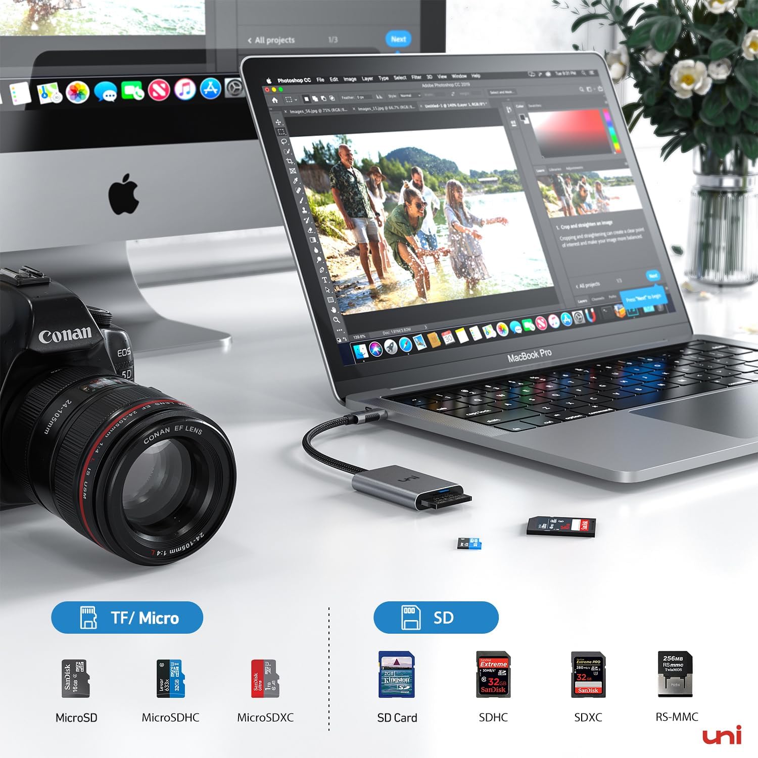 uni USB C SD Card Reader, Sturdy Micro SD Card Adapter (Durable Nylon, No Block), High-Speed USB Type C Camera Memory Card Reader OTG Compatible with Android Galaxy S24, USB-C Tablet, MacBook Pro/Air