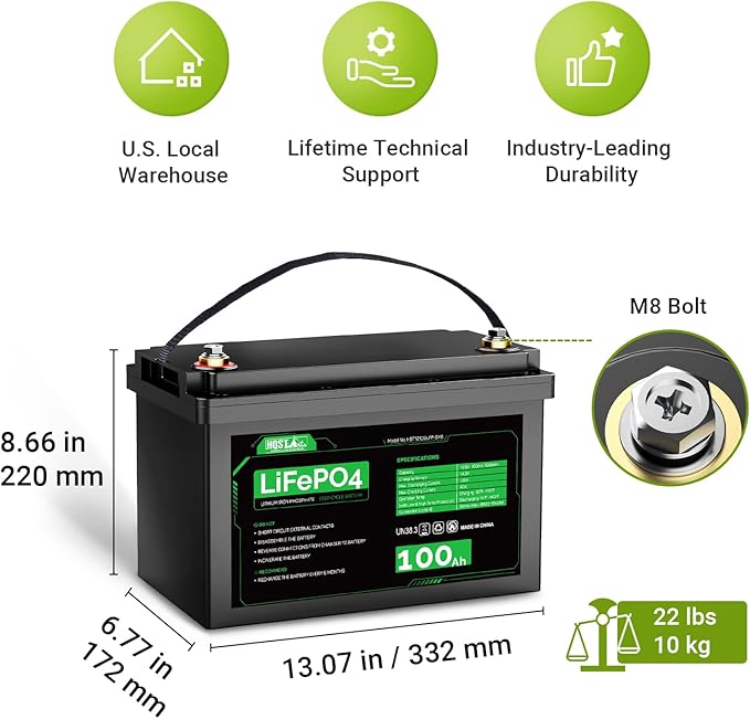 HQST LiFePO4 Battery 100ah Lithium Battery, 12V Lithium Iron Phosphate Battery Deep Cycle Marine Battery, 10 Year Lifetime with Low & High Temp Protection for RV, Trolling Motor, Boat-2 Pack