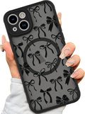 AIGOMARA Case for iPhone 15 Plus [Compatible with MagSafe] Black Ribbon Bow Pattern Design Soft TPU Bumper Hard PC Back Anti-Fall Shockproof Protective Slim Magnetic Cover for Women Girls
