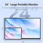 24'' Large Portable Monitor, FHD 120HZ 120% SRGB IPS USB-C HDMI Work Home Gaming Built-in Stand Speakers Second Monitor 1080P for Laptop, MacBook, Phones
