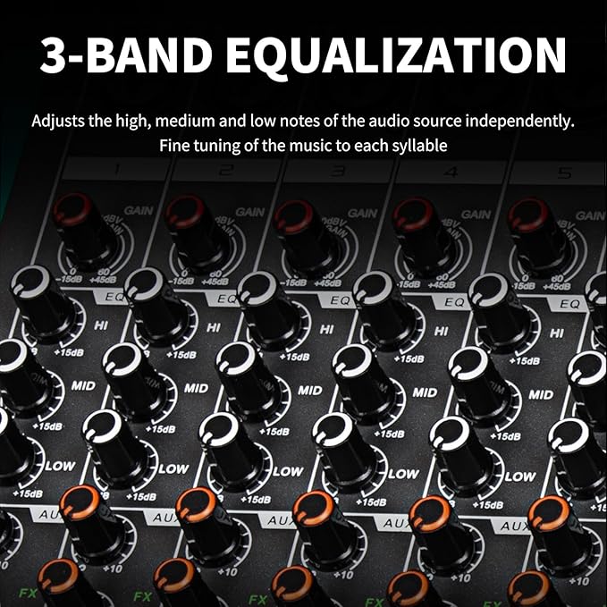 Depusheng MX8 8 Channel Sound Mixer Audio Mixing Console 48V 256DSP Professional USB PC Play Record Podcast Live Broadcast (US MX8)