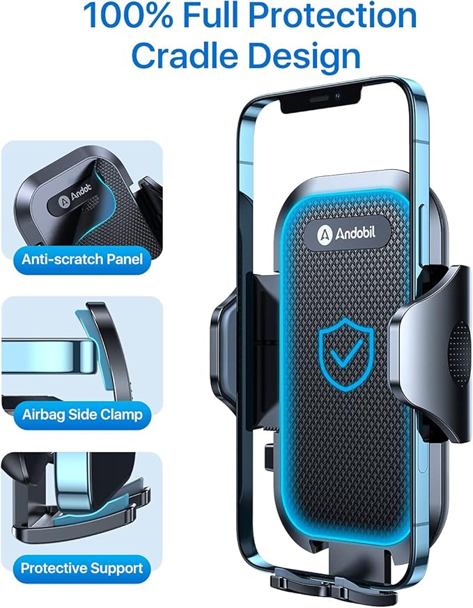 andobil 2025 Upgraded Car Phone Holder Mount for Vent, Military Sturdy Metal Clip Air Vent Phone Holder for Your Car Easy Used Cell Phone Car Mount for iPhone 16 15 14 13 12 Pro Max Samsung S25 S24