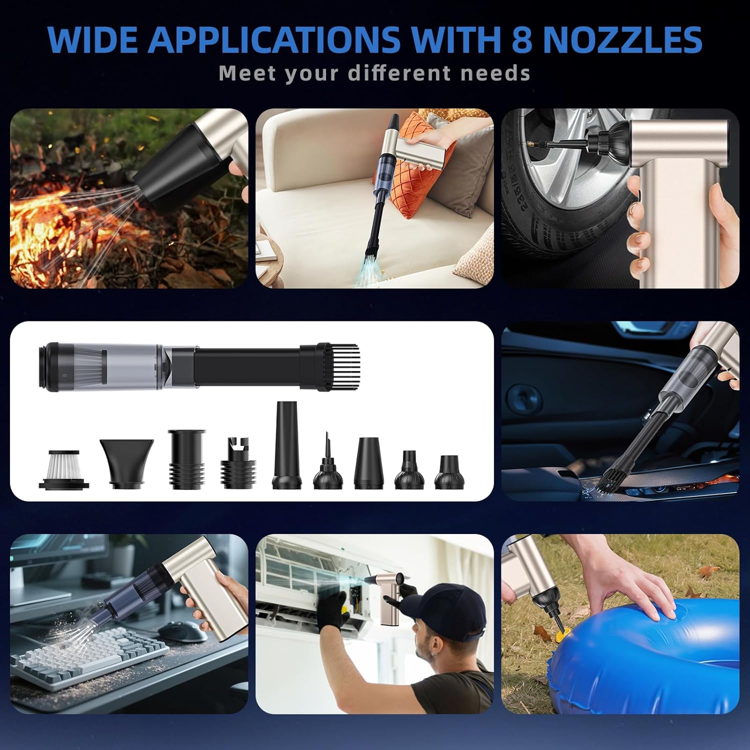 Compressed Air Duster, 300000RPM Electric Air Dusters Mini Blower Jet Turbo Fan, 4-Gear Adjustable Rechargeable & Cordless Air Duster, Dust Blower for PC, Keyboard, Home, Outdoor and Car