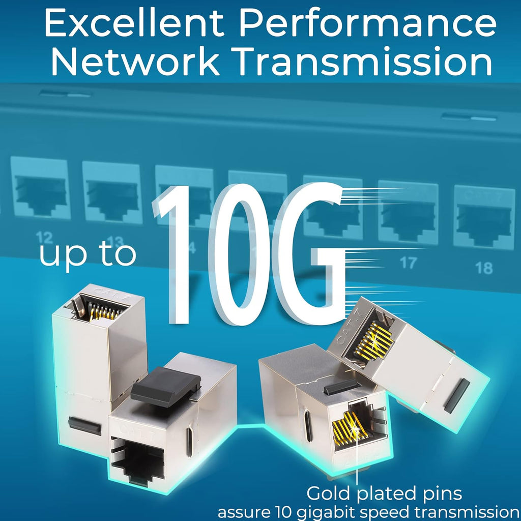 Rapink Patch Panel 24 Port Cat7 with Inline Keystone 10G Support, Coupler Patch Panel STP Shielded 19-Inch with Removable Back Bar, 1U Network Panel for Cat7, Cat6, Cat6A, Cat5e,