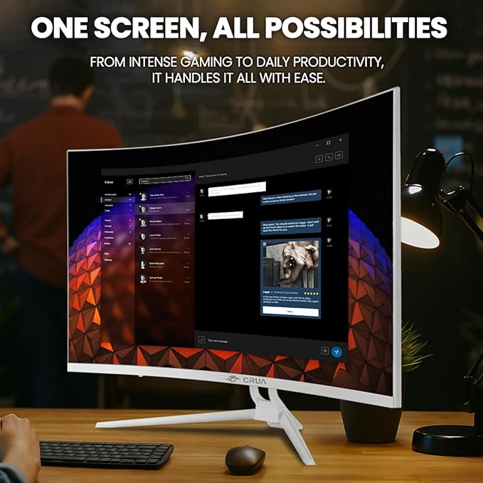 CRUA 32" Curved Gaming Monitor, 144Hz/160Hz 4K UHD(3840 * 2160P) 1500R VA Screen, Supports AMD Freesync, 120% sRGB, Built-in Speakers, RGB Lighting, Wall Mountable Installs(HDMI 2.1/DP 1.4)-White