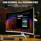 CRUA 32" Curved Gaming Monitor, 144Hz/160Hz 4K UHD(3840 * 2160P) 1500R VA Screen, Supports AMD Freesync, 120% sRGB, Built-in Speakers, RGB Lighting, Wall Mountable Installs(HDMI 2.1/DP 1.4)-White