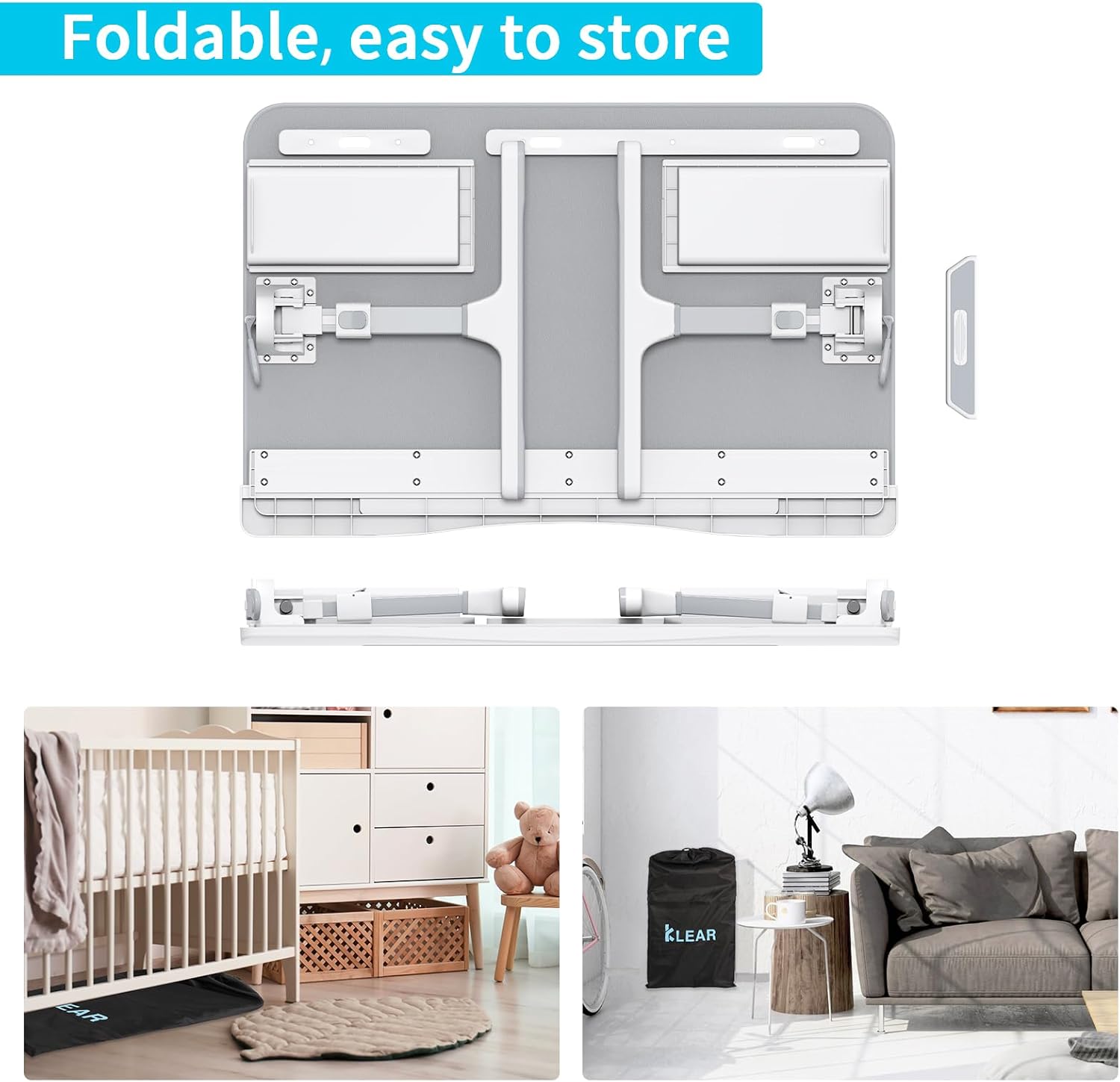 KLEAR Foldable Laptop Bed Tray Desk with Extral Drawstring Bag, Adjustable Bed Table with Heights and Angles, Lap Desk for Eating, Working, Writing, Gaming, Drawing with 2 Drawers(Grey)