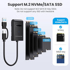 CY USB 3.0 USB-C Type-C Type-A to NVME M-Key M.2 NGFF SATA SSD Docking Horizontal External Cable Enclosure RTL9210B Chipset