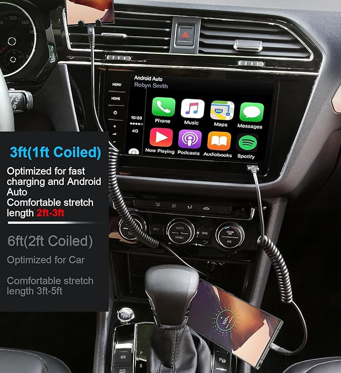 KIYODA 3FT & 6FT USB C to USB C Cable 2Pack - Coiled Type C Fast Charging Cable for Car, Compatible with iPhone 16/15/Plus/Pro/Pro Max/MacBook Pro 2020/Samsung Galaxy S23