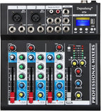 Depusheng HT4 Bluetooth Compatible Professional Portable Digital DJ Console w/USB 4 Channel Mixer Audio Interface-Mixing Boards For Studio Recording, Black