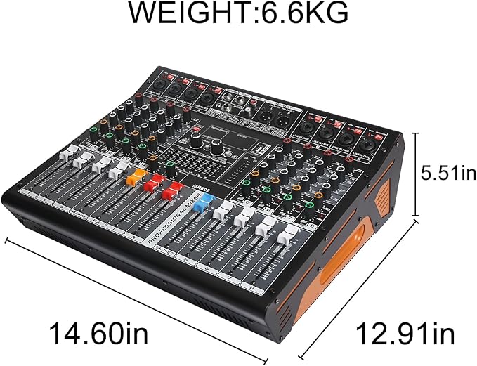 Audio Mixer 8 Channel, DJ Mixer Board with Power Amplifier, Audio Sound Card with 48V Phantom Power, Usb Audio Interface, Sounds Mixer Board with 99 DSP FX Reverb Delay Effect for Streaming